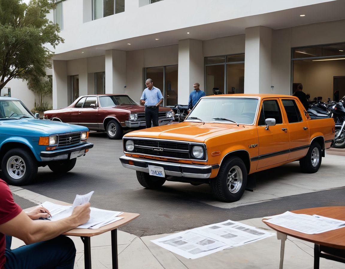 A creative composition of a diverse group of vehicles, including cars, motorcycles, and trucks, parked together in a serene environment, showcasing a balance between cost and coverage. The scene includes a calm person reviewing insurance documents while a wallet overflowing with cash represents cost efficiency. Soft, inviting colors to evoke a sense of peace and security. super-realistic. vibrant colors. white background.